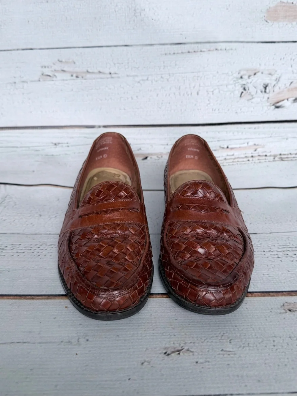 Vintage Pappagallo Brown Woven Leather Penny Loafers - Size 5.5